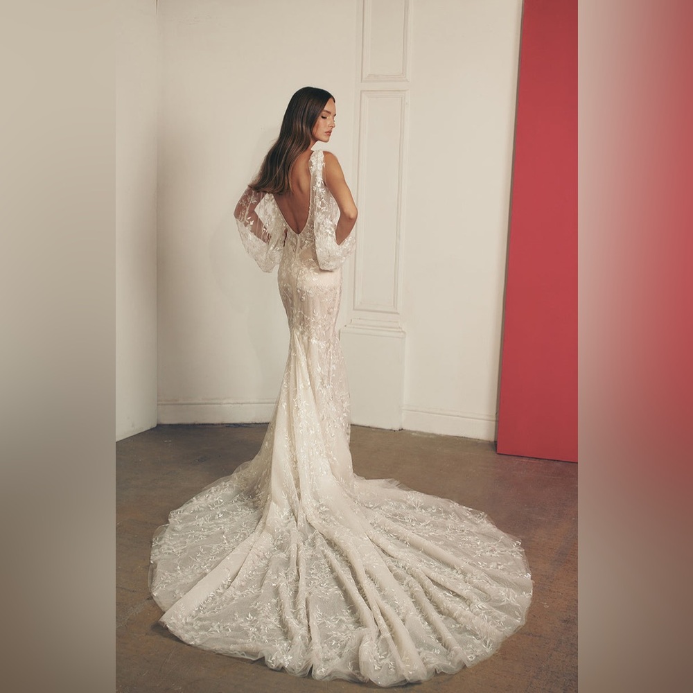 Galia Lahav Tory Bell Sleeve Mermaid Embroidered Flower Appliqued Mermaid Gown